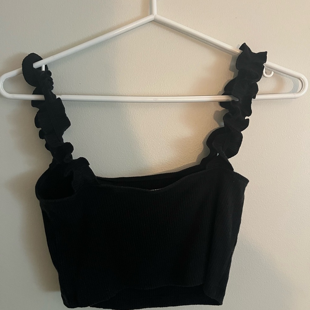 Sunday Best Black Ruffle Strap Tank Top